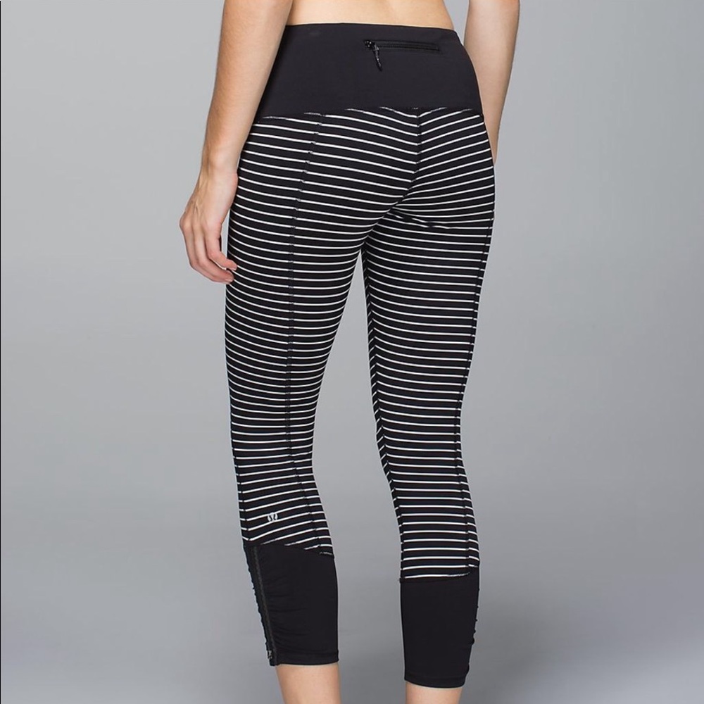 Black and white striped Lululemon leggings